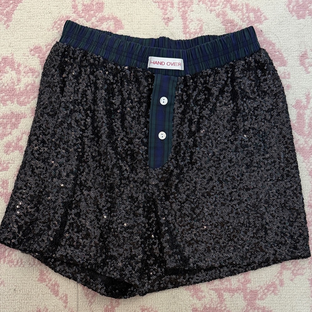 Hand Over Black Sequin Women's Athletic Shorts
